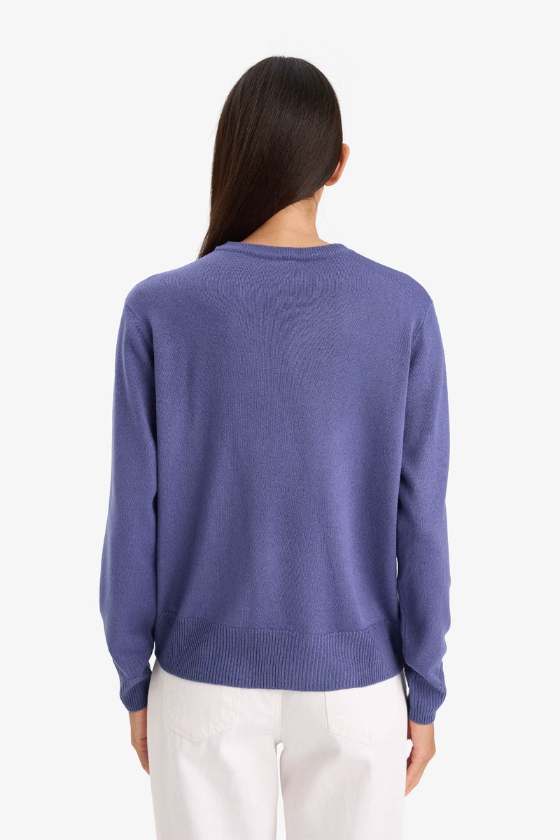 DeFacto Purple Woman Relax Fit Crew Neck Knit Pullover Casual - Image 5